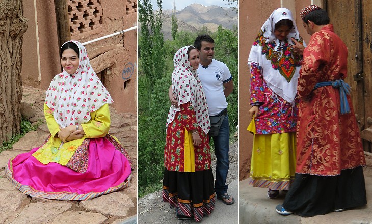 Day-trippers wearing the festive traditional clothing of Abyaneh