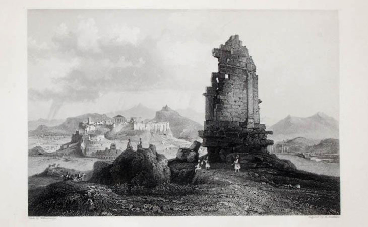 The Acropolis seen from the Monument to Philopappus in an early XIXth century print
