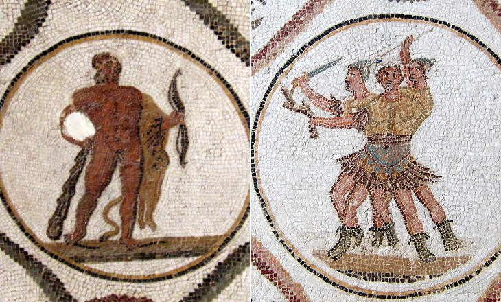 (left) Hercules; (right) Geryon (184 AD from Acholla near Mahdia)