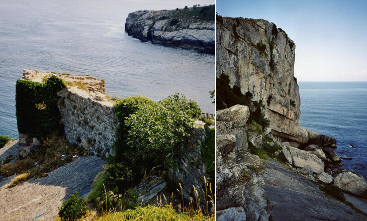 Walls (left) and rocks (right) of the islet