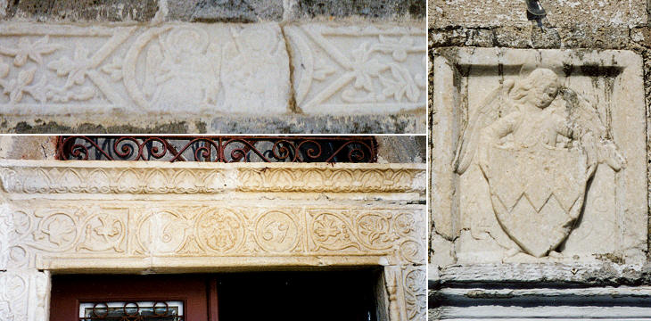 Reliefs from Old Milo and a coat of arms of the Crispo