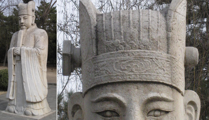 A civilian officer and a detail highlighting his headdress