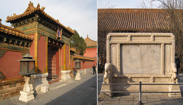 (left) An alley in the Inner Court; (right) a screen in a courtyard