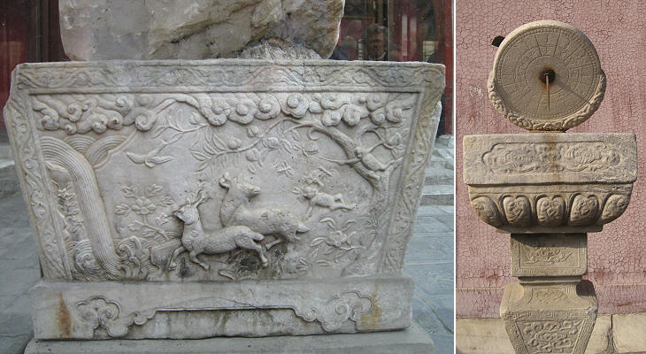 (left) A relief without dragons; (right) a sundial