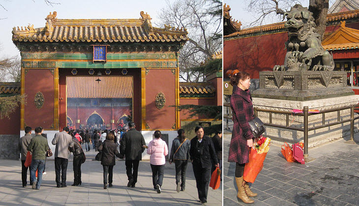 Visitors carrying bags with joss sticks