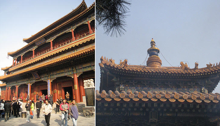 (left) Pavilion of Infinite Happiness; (right) detail of a roof