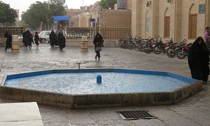 Women coping with an outburst of rain