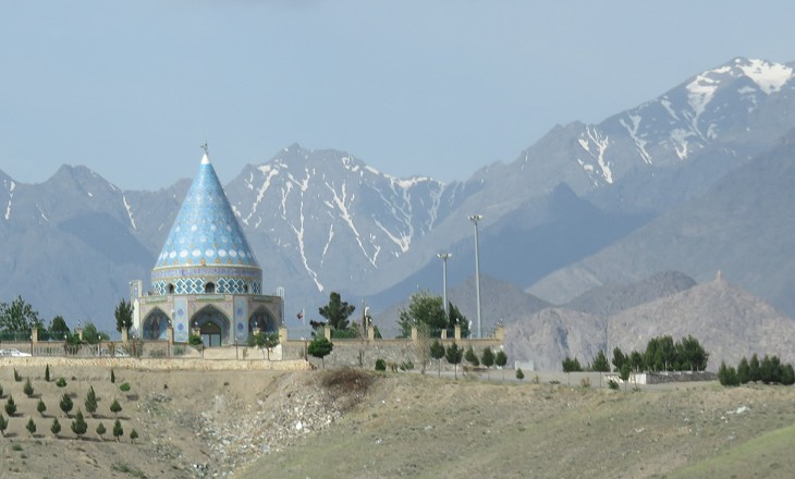 A mausoleum and Mt. Karkas