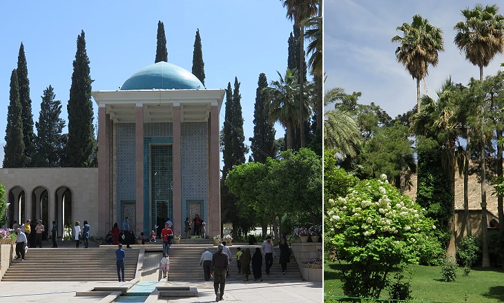 Sa'di Garden: (left) modern pavilion; (right) a view of the garden