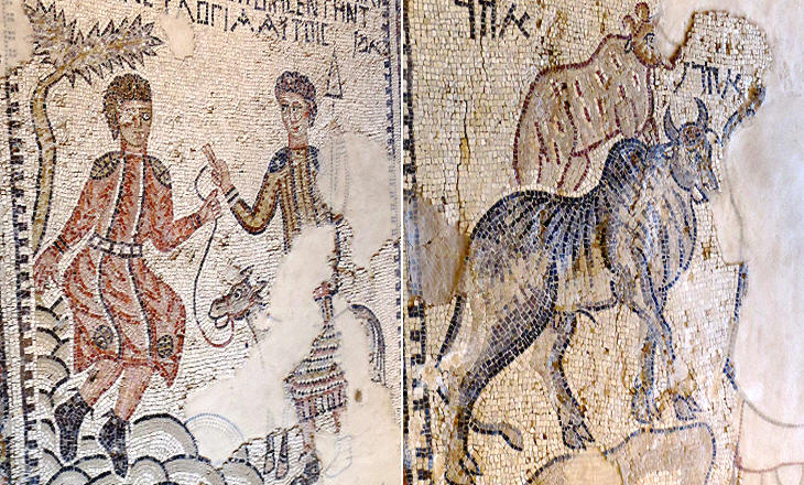 Episodes of the Bible: (left) initial section of Isaac's sacrifice; (right) consecration of Aaron (the figure of Aaron is lost)