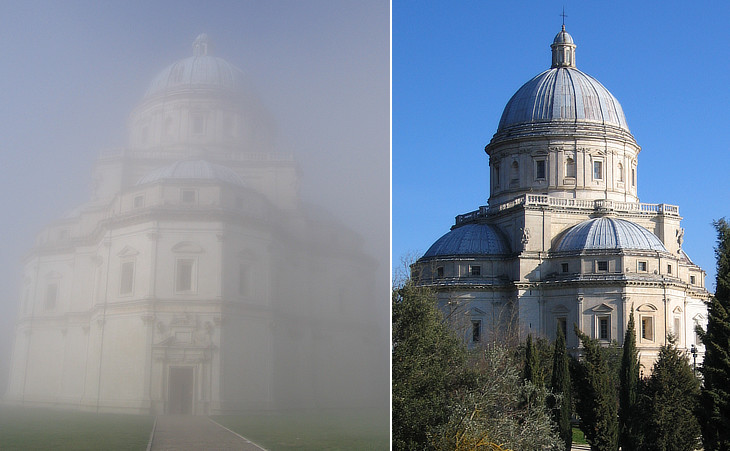 S. Maria della Consolazione: eastern (left) and western (right) views