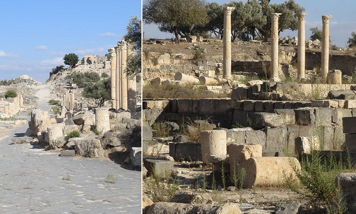 (left) Decumanus Maximus; (right) ruins along the street