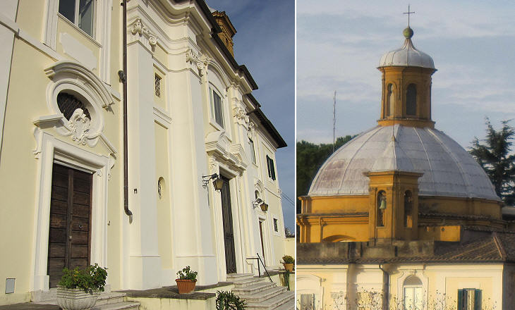(left) Façade of the church and of the friary; (right) dome and bell tower