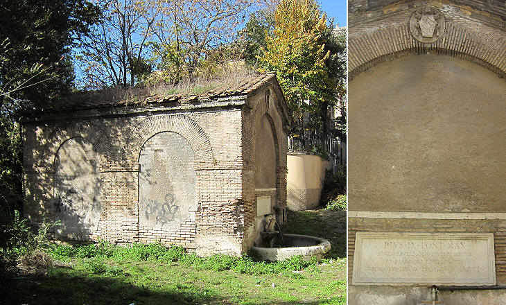 (left) Fontanile; (right) coat of arms of Pope Pius IX and 1866 inscription
