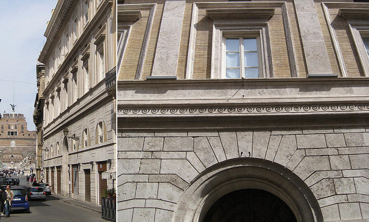 (left) Palazzo Alberini; (right) detail of its design