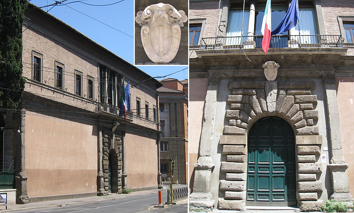 The Italian Embassy to the Holy See and in the inset the coat of arms of Pope Martin V
