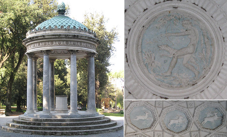Tempio di Diana and reliefs decorating its ceiling