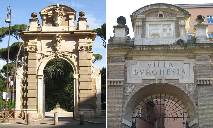 (left) The gate in Via Pinciana; (right) rear side of the gate