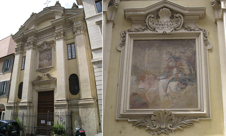 (left) Façade; (right) sacred image and Armenian inscription