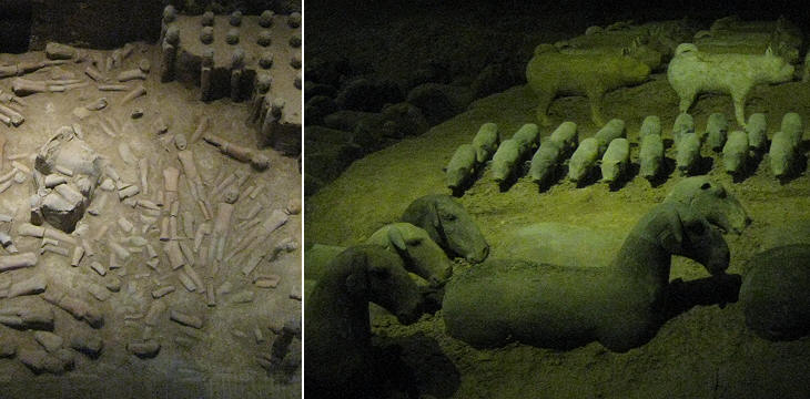 Han Yangling tomb: (left) soldiers; (right) animals